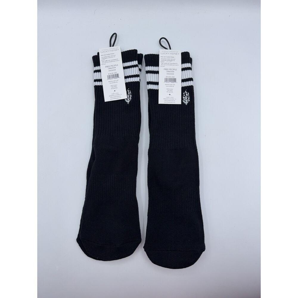 2 Pairs Free People Movement Stripe Tube Socks Black FP Movement Lucky Honey - Picture 4 of 5